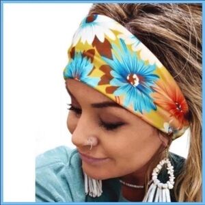 Flower print wide headband